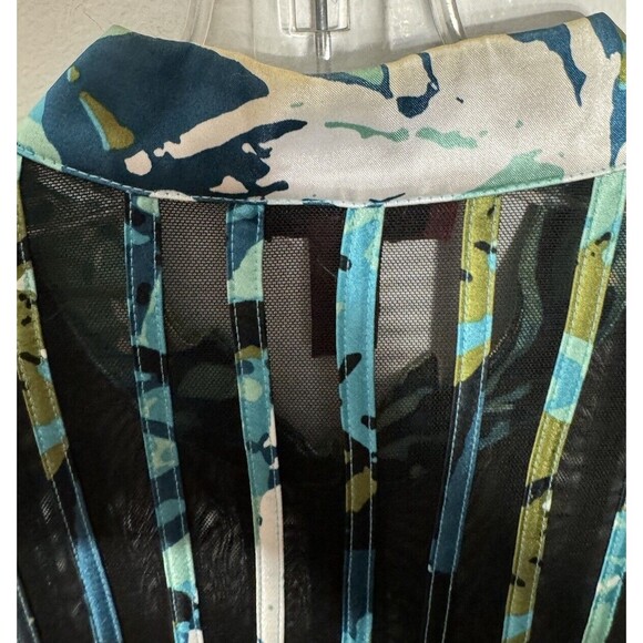 VTG‎ JS Collections Plus Sz 20 W Black Blue Mesh Stripe Zip up Top Shirt Blouse - Picture 5 of 7